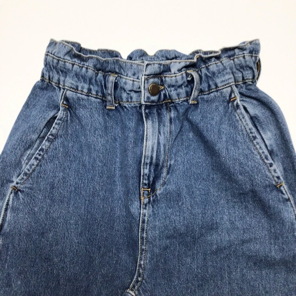 Zara High Rise Paper Bag Waist Denim Jeans Size 4 - Picture 4 of 12